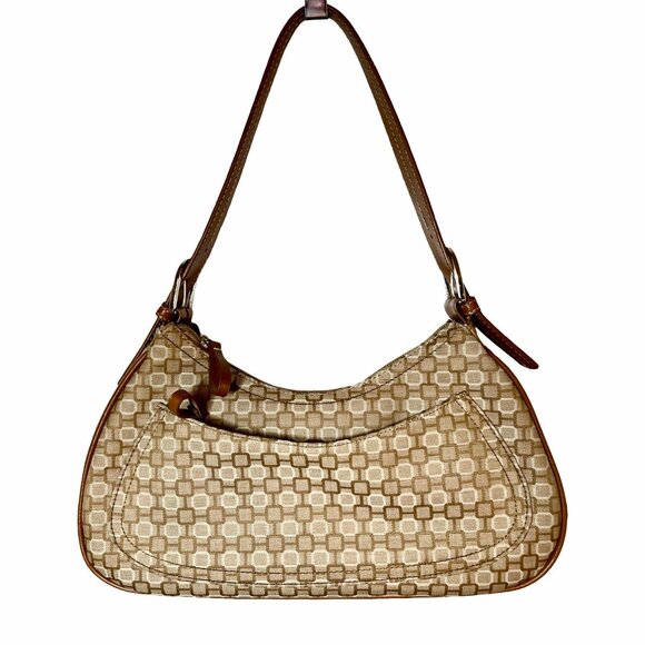 Nine West Y2K Vintage Tan Brown Geometric Print Buckled Shoulder Zipper Purse - Picture 1 of 11